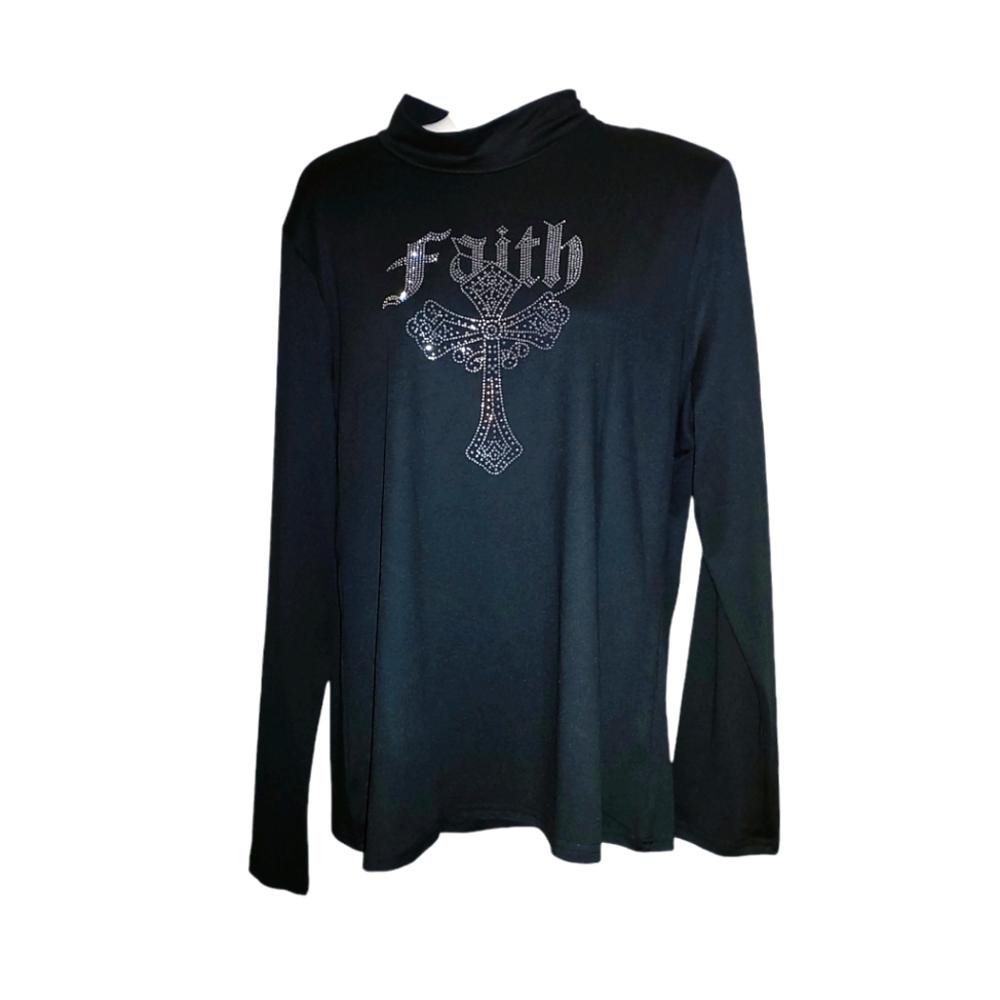 Faith Long Sleeve Blingy Black Top-NEW